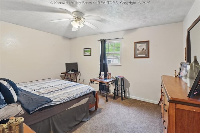 3282 Greenview Rd, South Charleston, WV 25303 - carpeted bedroom featuring baseboards, a textured ceiling, a desk, and a ceiling fan