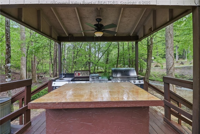 3282 Greenview Rd, South Charleston, WV 25303 - wooden deck with a ceiling fan and a forest view