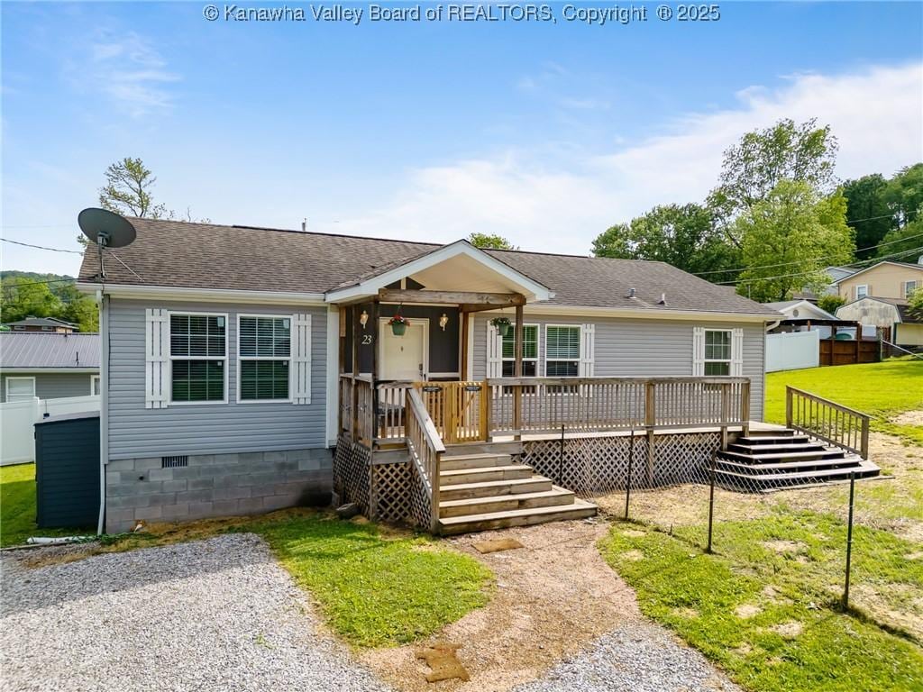 23 Wood Cv, Cross Lanes, WV 25313 - view of front of property with a shingled roof and crawl space
