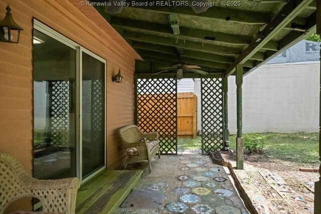 608 Kanawha Ave, Clendenin, WV 25045 - view of patio / terrace with a ceiling fan and fence