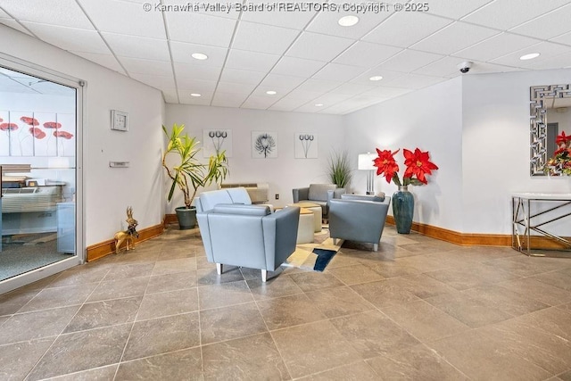 1800 Roundhill Rd Unit 901, Charleston, WV 25304 - living area featuring baseboards, recessed lighting, a paneled ceiling, and tile patterned floors