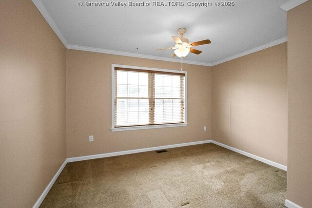 5211 Ohio St, South Charleston, WV 25309 - carpeted empty room with a ceiling fan, crown molding, and baseboards