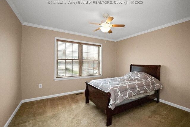 5211 Ohio St, South Charleston, WV 25309 - carpeted bedroom featuring crown molding, baseboards, and ceiling fan