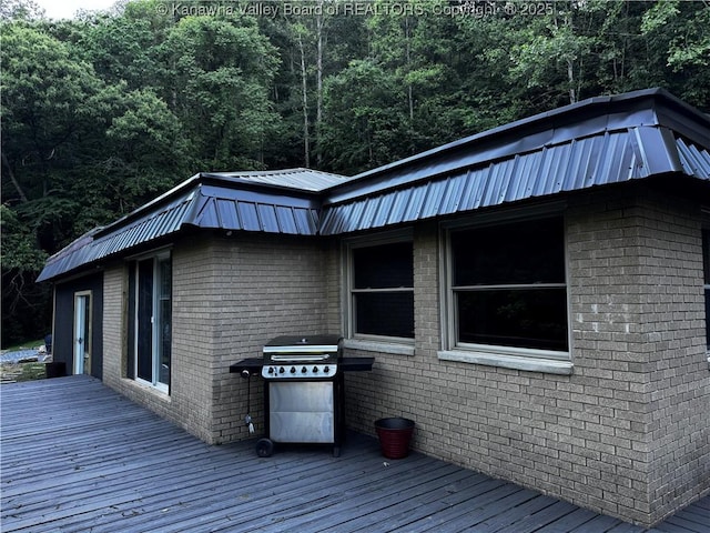 352 Hidden Valley Rd, Chapmanville, WV 25508 - wooden deck featuring a wooded view and area for grilling