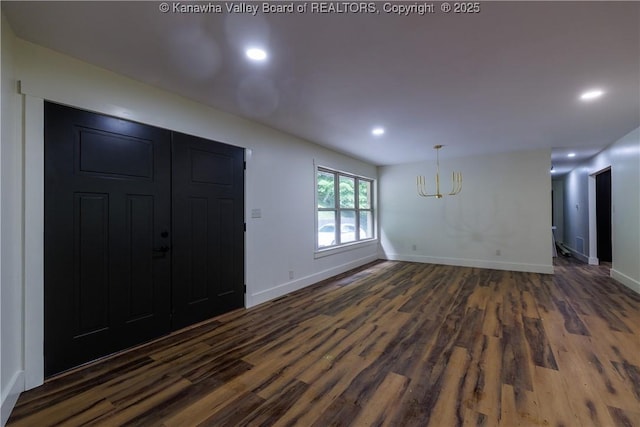 352 Hidden Valley Rd, Chapmanville, WV 25508 - entryway with dark wood finished floors, a chandelier, baseboards, and recessed lighting