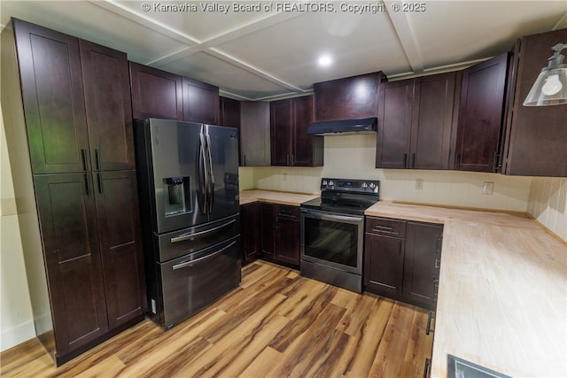 352 Hidden Valley Rd, Chapmanville, WV 25508 - kitchen with appliances with stainless steel finishes, light countertops, light wood-style floors, and under cabinet range hood