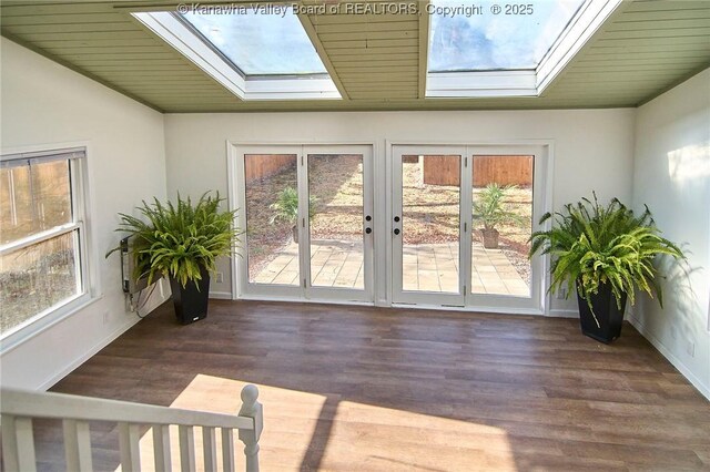 1505 Lee St E, Charleston, WV 25311 - unfurnished sunroom featuring a skylight, french doors, and lofted ceiling