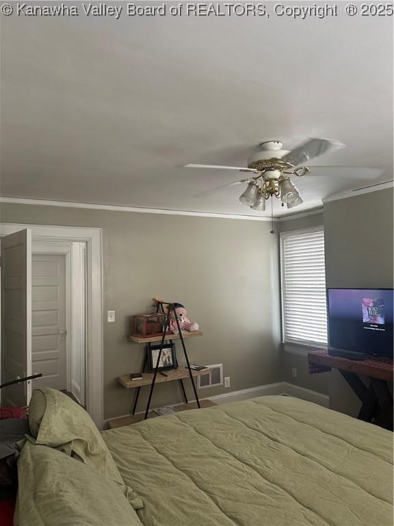 5505 Washington Ave, Charleston, WV 25304 - bedroom featuring ornamental molding, baseboards, and a ceiling fan