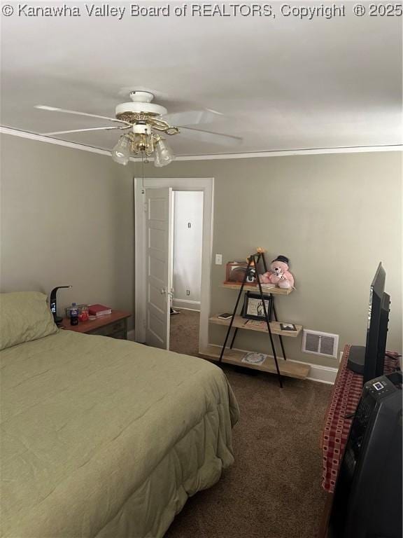 5505 Washington Ave, Charleston, WV 25304 - carpeted bedroom featuring crown molding and ceiling fan
