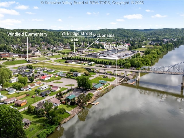 aerial view of a nearby body of water