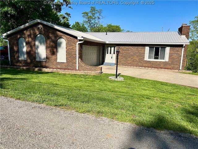 486 Woodland Acres Dr, Ripley, WV 25271 - ranch-style home featuring an attached garage, driveway, brick siding, and a front yard