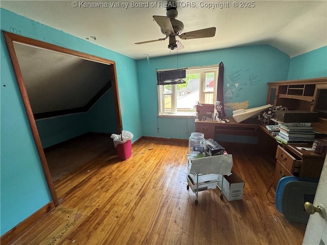 391 Mckinley St, Wharton, WV 25208 - home office with ceiling fan, hardwood / wood-style flooring, baseboards, and lofted ceiling