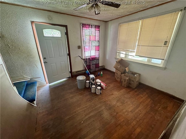 391 Mckinley St, Wharton, WV 25208 - foyer entrance with a ceiling fan, wood-type flooring, crown molding, and baseboards