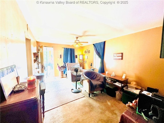 15047 Charleston Rd, Kenna, WV 25248 - living area featuring carpet and ceiling fan