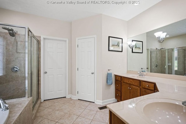 16 Pinnacle Dr, Charleston, WV 25311 - bathroom with a shower stall, tile patterned flooring, and baseboards