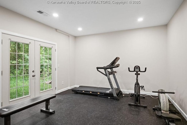 16 Pinnacle Dr, Charleston, WV 25311 - workout area with french doors, baseboards, and recessed lighting