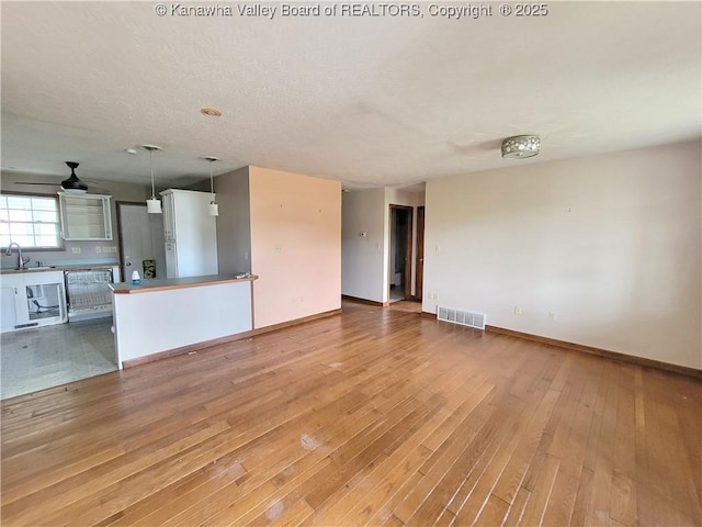 1605 Dunbar Ave, Dunbar, WV 25064 - unfurnished living room featuring a sink, light wood finished floors, and baseboards