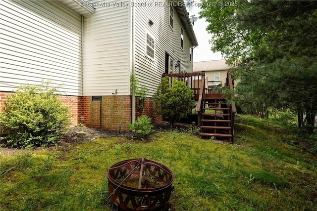 9 Shamblin Pl, Charleston, WV 25314 - view of yard with an outdoor fire pit, stairway, and a wooden deck