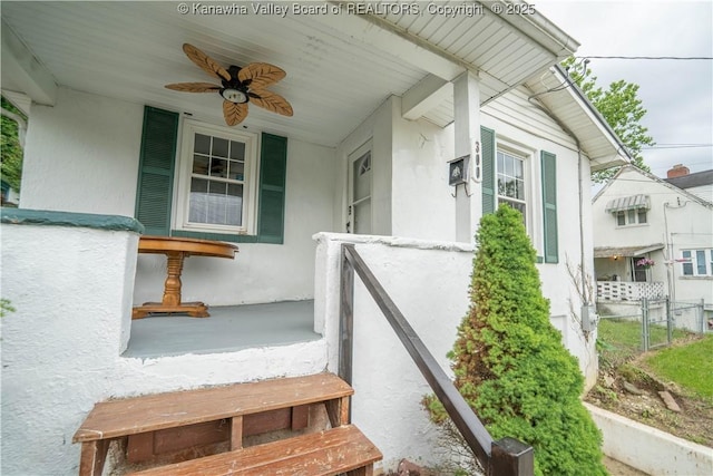 300 Forest Cir S, Charleston, WV 25303 - view of exterior entry with stucco siding and ceiling fan