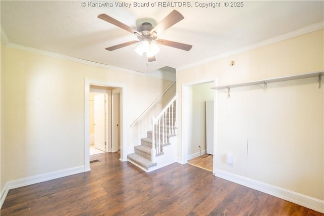 300 Forest Cir S, Charleston, WV 25303 - spare room with stairway, ceiling fan, crown molding, and wood finished floors