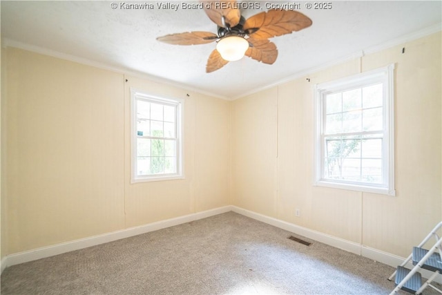 300 Forest Cir S, Charleston, WV 25303 - empty room featuring crown molding, carpet, and a ceiling fan