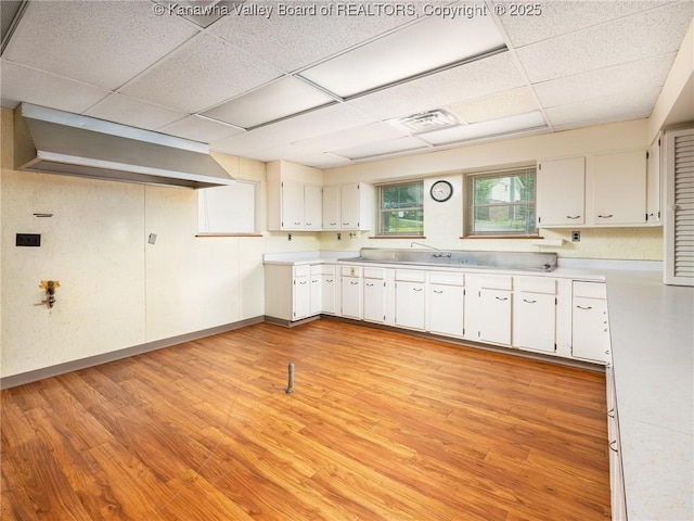 463 Gap View Dr, Charleston, WV 25326 - kitchen with a paneled ceiling, light countertops, light wood finished floors, and white cabinets