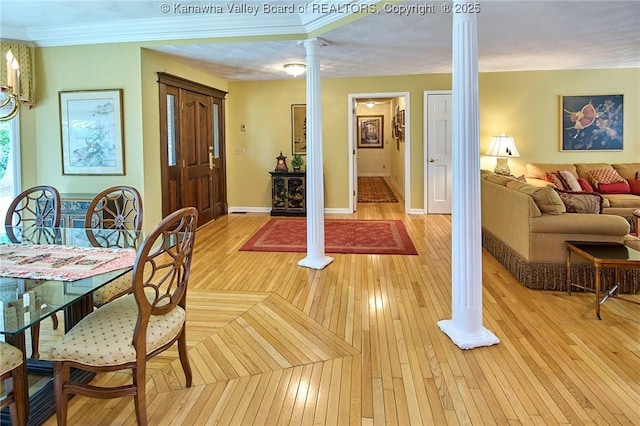 920 Gordon Dr Unit A, Charleston, WV 25303 - entryway with decorative columns, light wood-style flooring, and ornamental molding