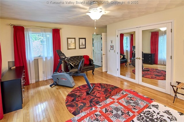 920 Gordon Dr Unit A, Charleston, WV 25303 - sitting room with french doors, a ceiling fan, and light wood-style floors