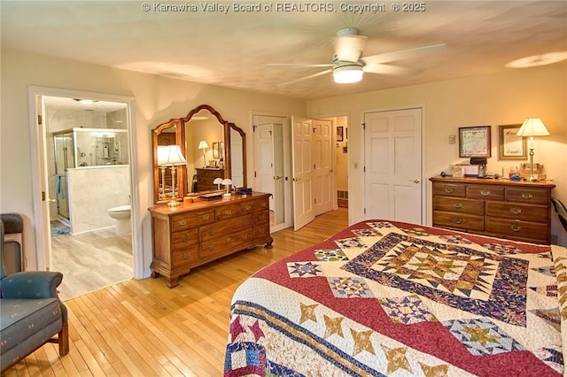 920 Gordon Dr Unit A, Charleston, WV 25303 - bedroom featuring light wood-type flooring, ensuite bath, and ceiling fan