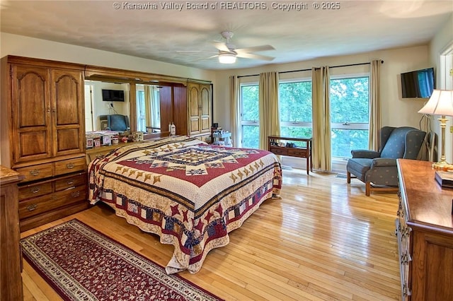 920 Gordon Dr Unit A, Charleston, WV 25303 - bedroom with access to outside, light wood-style flooring, and a ceiling fan