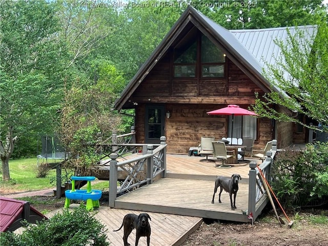 849 Random Rd, Ripley, WV 25271 - deck featuring a trampoline and outdoor dining space