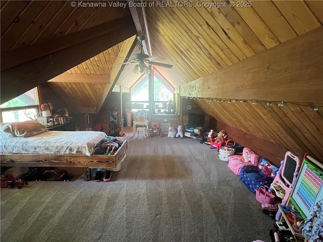849 Random Rd, Ripley, WV 25271 - bedroom featuring multiple windows, wooden ceiling, and carpet flooring