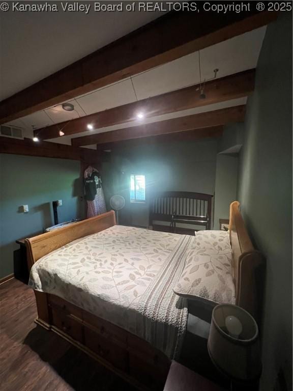 849 Random Rd, Ripley, WV 25271 - bedroom featuring beamed ceiling and wood finished floors