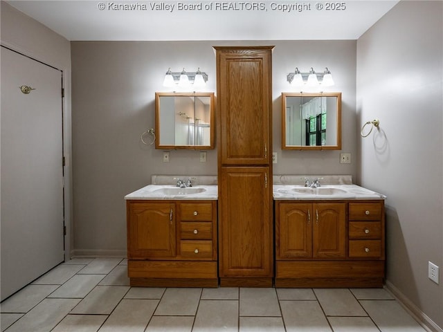 1799 Fishers Branch Rd, Charleston, WV 25312 - full bath featuring double vanity, tile patterned flooring, and baseboards