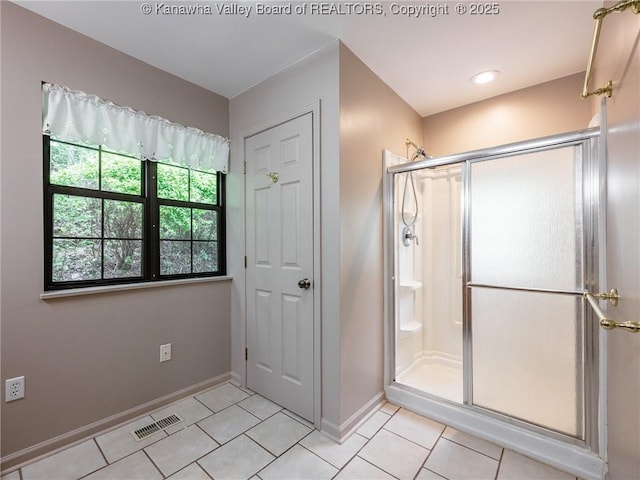 1799 Fishers Branch Rd, Charleston, WV 25312 - bathroom featuring tile patterned floors, a stall shower, and baseboards