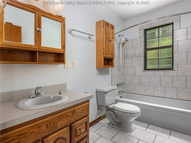 1799 Fishers Branch Rd, Charleston, WV 25312 - bathroom featuring toilet, vanity, tile patterned floors, and shower / tub combination