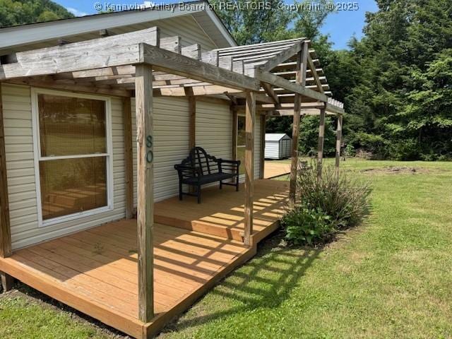 80 Flint Ln, Racine, WV 25165 - wooden terrace with a pergola and a yard