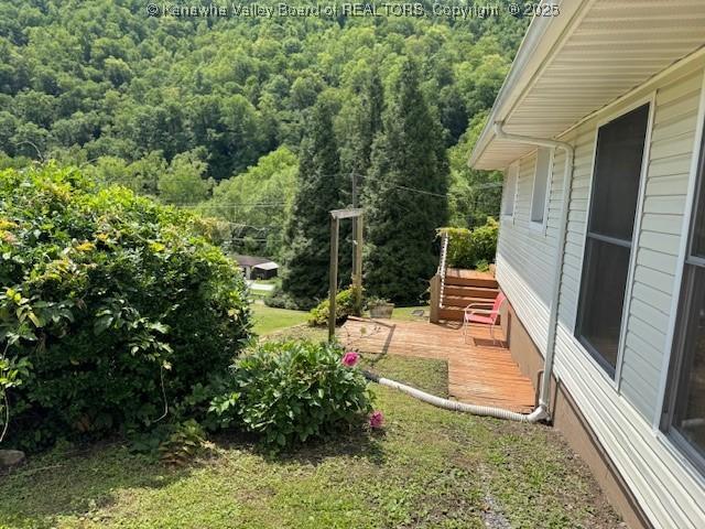 80 Flint Ln, Racine, WV 25165 - view of yard featuring a wooden deck and a view of trees