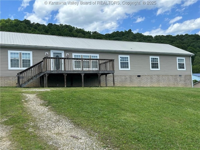 30 Beech Ln, Madison, WV 25130 - back of house with a yard, a wooden deck, metal roof, and stairs