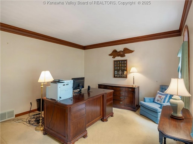 14 Woodclyffe Rd, Hurricane, WV 25526 - home office featuring light carpet, crown molding, and baseboards