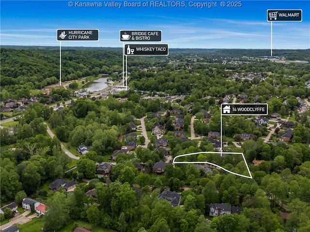14 Woodclyffe Rd, Hurricane, WV 25526 - view of property location featuring property boundaries highlighted, a forest, and a large body of water