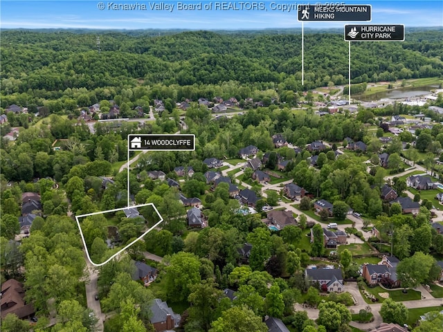 14 Woodclyffe Rd, Hurricane, WV 25526 - aerial view of property's location with a forest and property parcel outlined