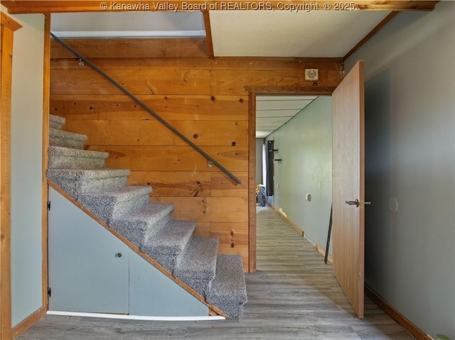 67 Poplar Dr, Scott Depot, WV 25560 - stairway featuring wood finished floors and wooden walls