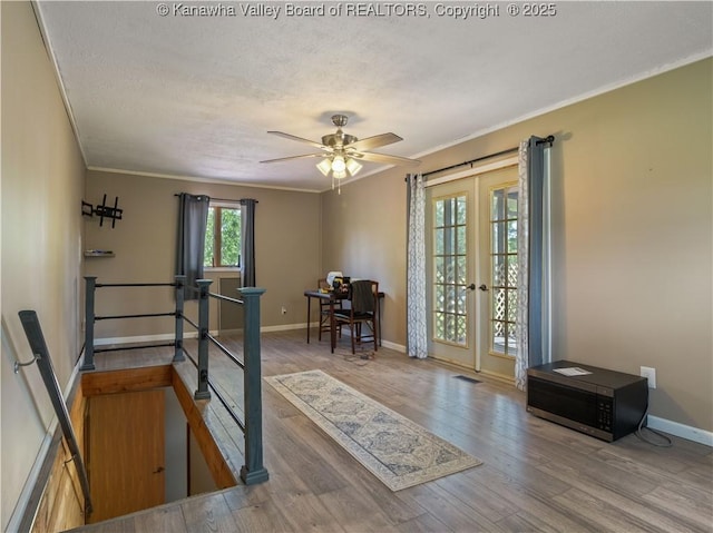 67 Poplar Dr, Scott Depot, WV 25560 - interior space featuring french doors, crown molding, wood finished floors, baseboards, and ceiling fan