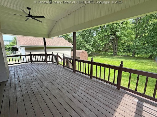 2111 21st St, Nitro, WV 25143 - deck with ceiling fan and a yard