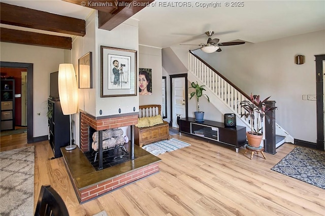 918 Greendale Dr, Charleston, WV 25302 - foyer entrance with wood finished floors, stairs, ceiling fan, beamed ceiling, and baseboards