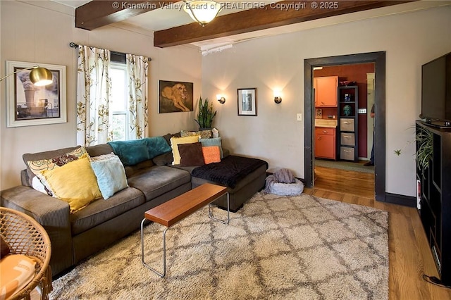 918 Greendale Dr, Charleston, WV 25302 - living area featuring wood finished floors and beam ceiling