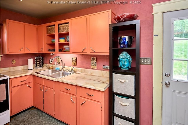 918 Greendale Dr, Charleston, WV 25302 - kitchen featuring a sink, open shelves, light countertops, and electric range