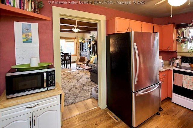 918 Greendale Dr, Charleston, WV 25302 - kitchen featuring stainless steel appliances, light countertops, light wood-type flooring, and ceiling fan