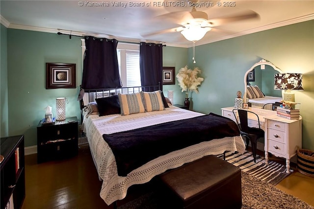 918 Greendale Dr, Charleston, WV 25302 - bedroom featuring ornamental molding, wood finished floors, ceiling fan, and baseboards